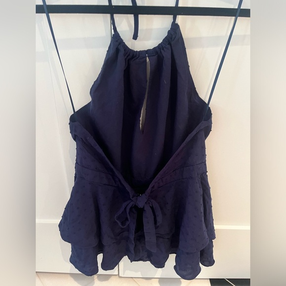 Parker Keyhole Swiss Dot Peplum Halter Top - Picture 3 of 7